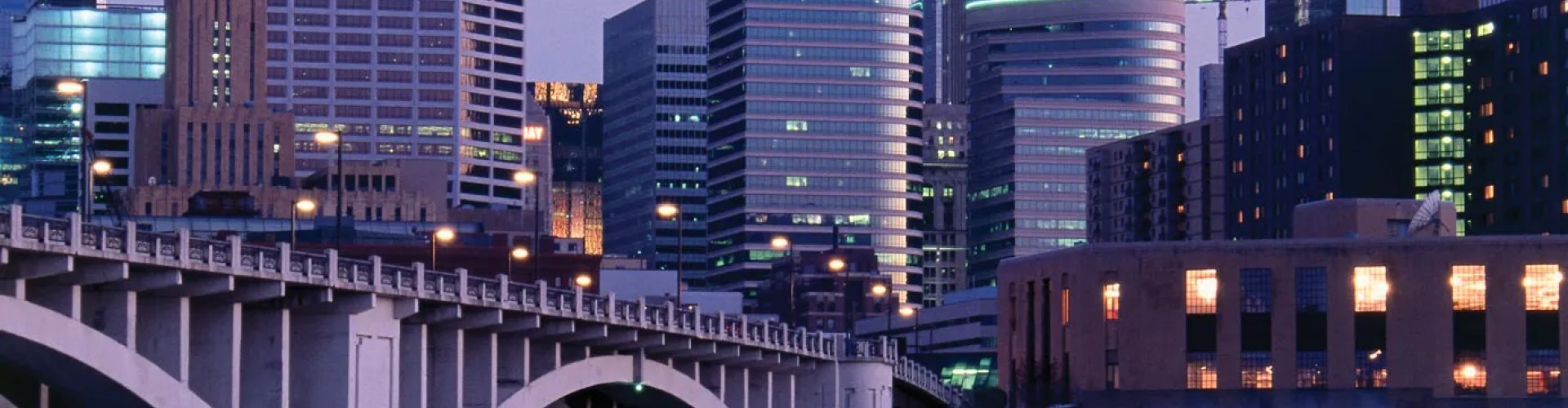 Minneapolis cityscape at sunset