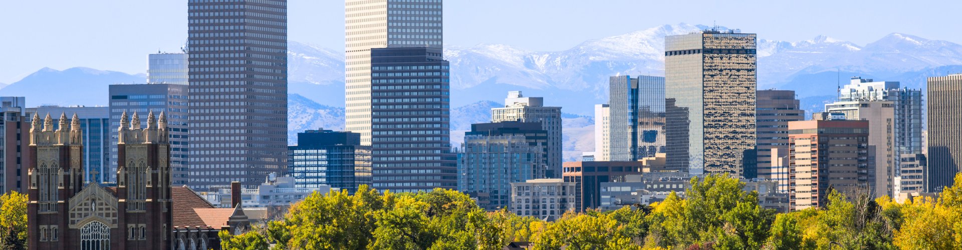 Scenic Denver cityscape at sunset