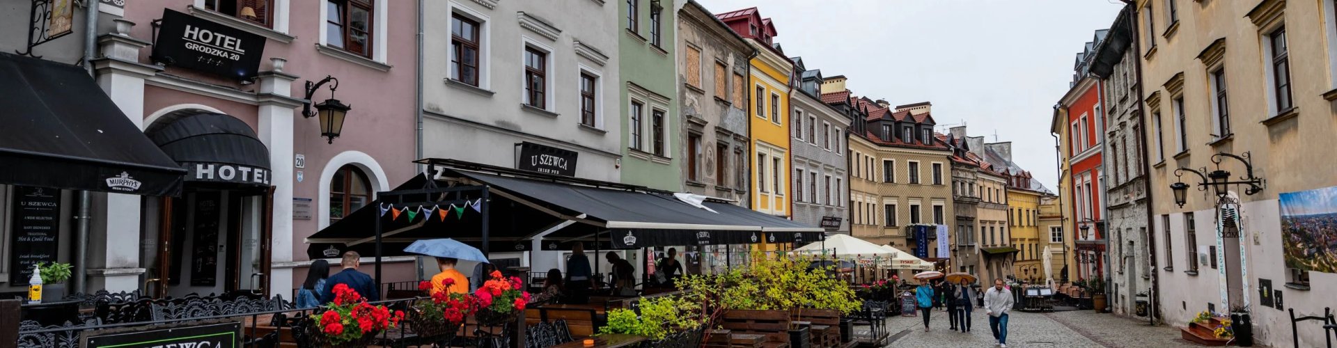 Lublin cityscape at sunset